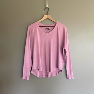 Zyia Active V-Neck Ribbed Knit‎ Long Sleeve Top Size XS Pink Hi Lo Hem Cotton